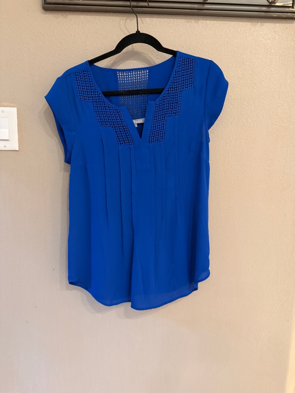 Daniel Rainn Royal Blue Cap Sleeve Blouse with Eyelet Yoke